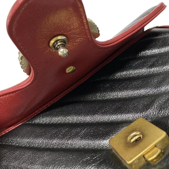 Auth GUCCI GG Marmont mini top handle bag 583571 Black Red Leather Handbag - Picture 15 of 16